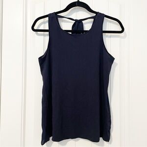 LOFT Navy Blue Tie Back Tank Top with Sheer Fabric Back Size Small